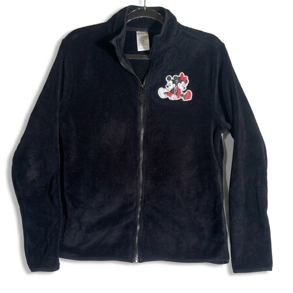 Disney Store Mickey Minnie Mouse Fleece Jacket Womens Medium Black Full Zip